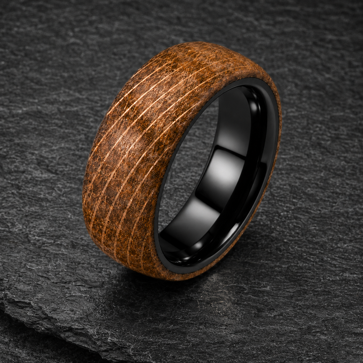Whiskey Barrel Black Ceramic Ring