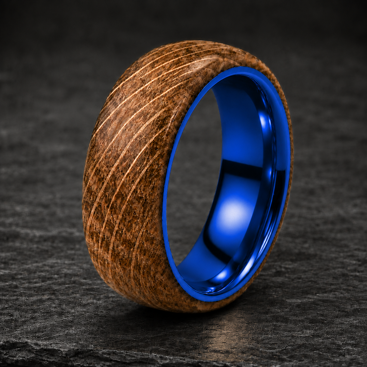 Whiskey Barrel Blue Titanium Ring