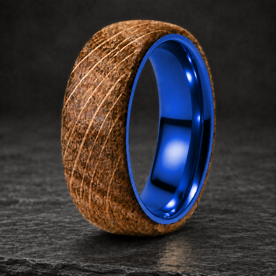 Whiskey Barrel Blue Titanium Ring