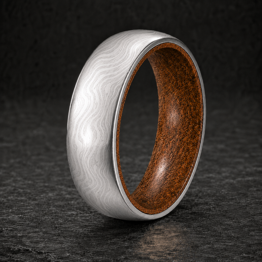 Damascus Steel Whiskey Barrel Ring
