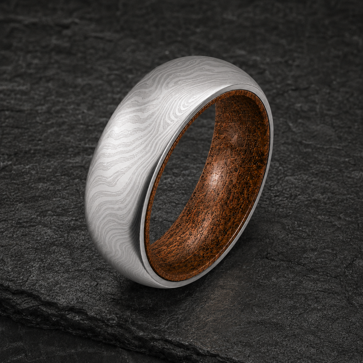 Damascus Steel Whiskey Barrel Ring