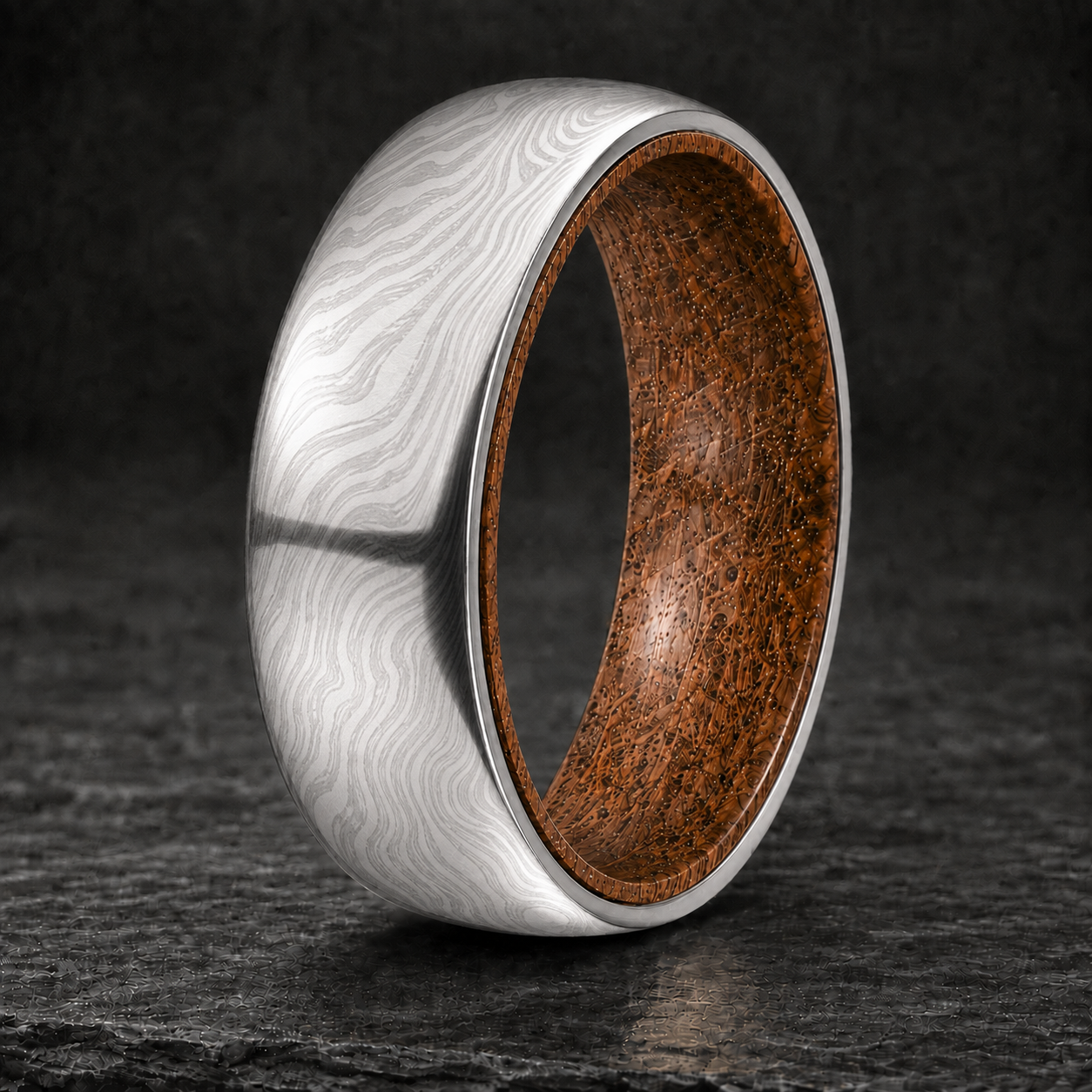 Damascus Steel Whiskey Barrel Ring
