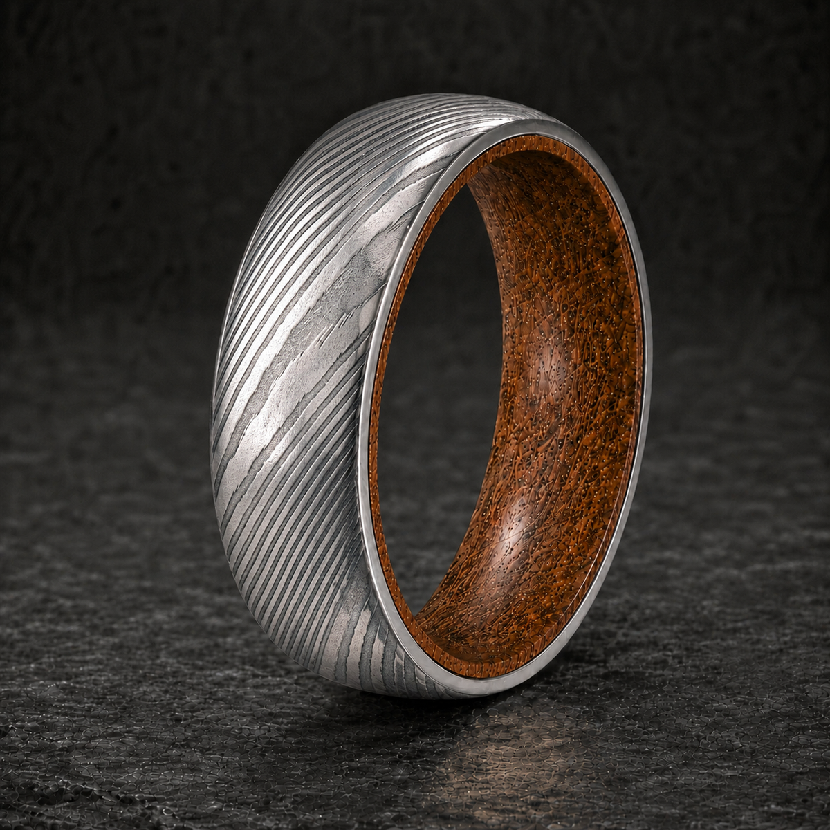 Damascus Steel Whiskey Barrel Ring